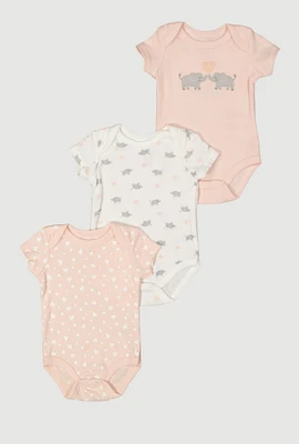 Baby Girls 0-9M Hello Big World Graphic Bodysuits 3 Pack, Pink, Size 0-3M