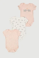 Baby Girls 0-9M Hello Big World Graphic Bodysuits 3 Pack, Pink, Size 0-3M