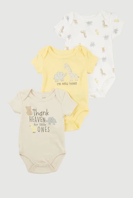 Baby Boys 0-9M Thank Heaven Graphic Print Bodysuits 3 Pack, Yellow, Size 3-6M