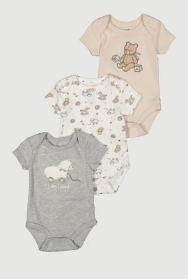 Baby 0-9M I Am Loved Graphic Bodysuits 3 Pack, Grey, Size 3-6M