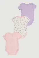 Baby Girls 0-9M Chenille Love Patch Graphic Bodysuits 3 Pack, Multi, Size 3-6M