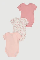 Baby Girls 0-9M Flower Graphic Print Bodysuits 3 Pack, Pink, Size 0-3M