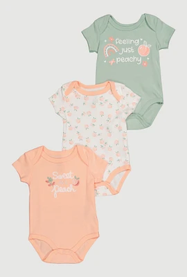 Baby Girls 0-9M Peach Graphic Print Bodysuits 3 Pack, Multi,