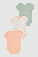 Baby Girls 0-9M Peach Graphic Print Bodysuits 3 Pack, Multi,
