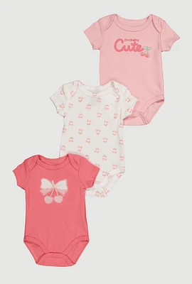 Baby Girls 0-9M Cherry Cute Bodysuits 3 Pack, Pink, Size 0-3M