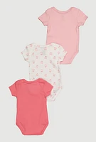 Baby Girls 0-9M Cherry Cute Bodysuits 3 Pack, Pink, Size 0-3M