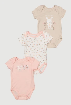 Baby Girls 0-9M Mamas Little Mini Graphic Bodysuits 3 Pack, Multi, Size 0-3M