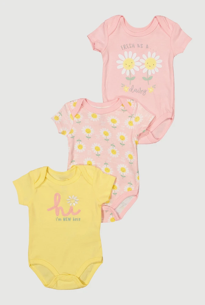 Baby Girls 0-9M Fresh and New Graphic Bodysuits 3 Pack, Pink, Size 0-3M
