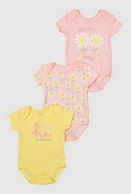 Baby Girls 0-9M Fresh and New Graphic Bodysuits 3 Pack, Pink, Size 0-3M