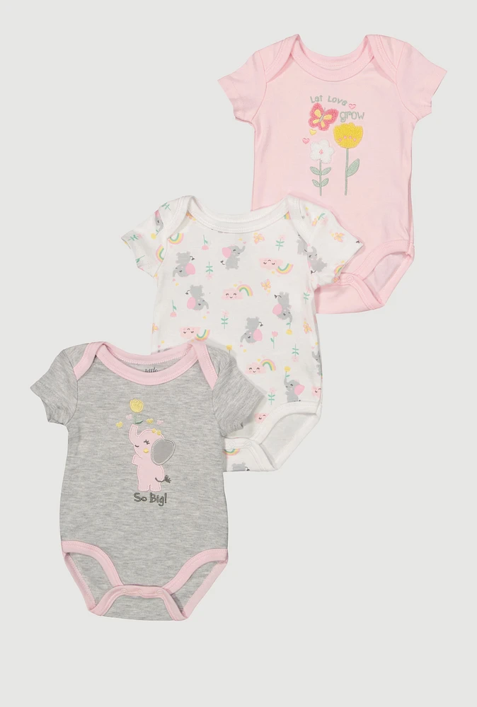 Baby Girls 0-9M Let Love Grow Graphic Bodysuits 3 Pack, Pink, Size 3-6M