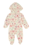 Baby Girls 0-9M Heart Print Hooded Footed Jumpsuit, Multi, Size 0-3M