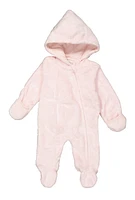 Baby Girls 0-9M Plush Heart Print Hooded Footed Jumpsuit, Pink, Size 6-9M