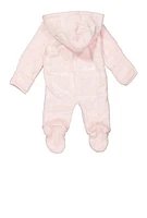 Baby Girls 0-9M Plush Heart Print Hooded Footed Jumpsuit, Pink, Size 6-9M