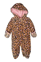 Baby Girls 0-9M Plush Heart Print Footed Jumpsuit, Brown, Size 3-6M