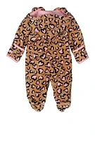 Baby Girls 0-9M Plush Heart Print Footed Jumpsuit, Brown, Size 3-6M