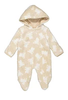 Baby Boys 0-9M Teddy Bear Print Hooded Footed Jumpsuit, Beige, Size 0-3M