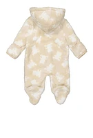 Baby Boys 0-9M Teddy Bear Print Hooded Footed Jumpsuit, Beige, Size 0-3M