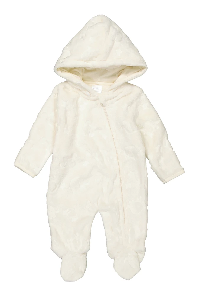 Baby 0-9M Elephant Print Hooded Footed Jumpsuit, White,
