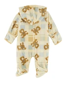 Baby Boys 0-9M Plaid Bear Print Hooded Footed Jumpsuit, Beige, Size 6-9M