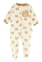 Baby Girls 0-9M Teddy Bear Graphic Print Footed Jumpsuit, Multi, Size 0-3M