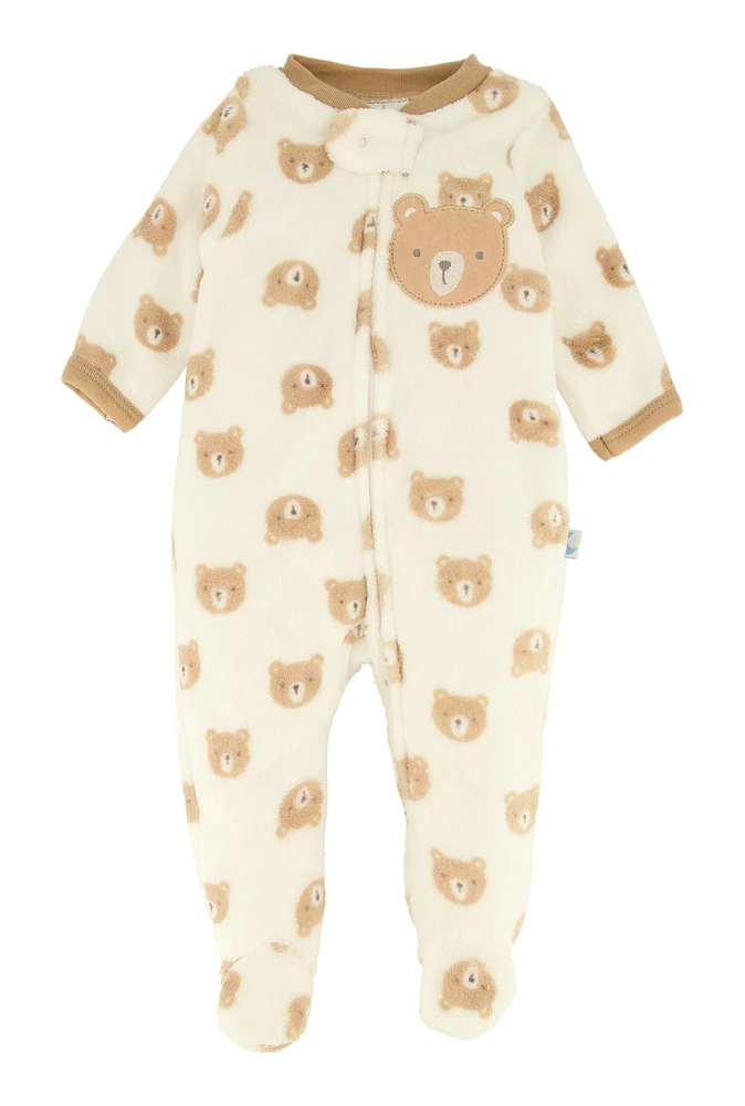 Baby Girls 0-9M Teddy Bear Graphic Print Footed Jumpsuit, Multi, Size 3-6M