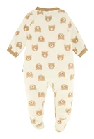 Baby Girls 0-9M Teddy Bear Graphic Print Footed Jumpsuit, Multi, Size 3-6M