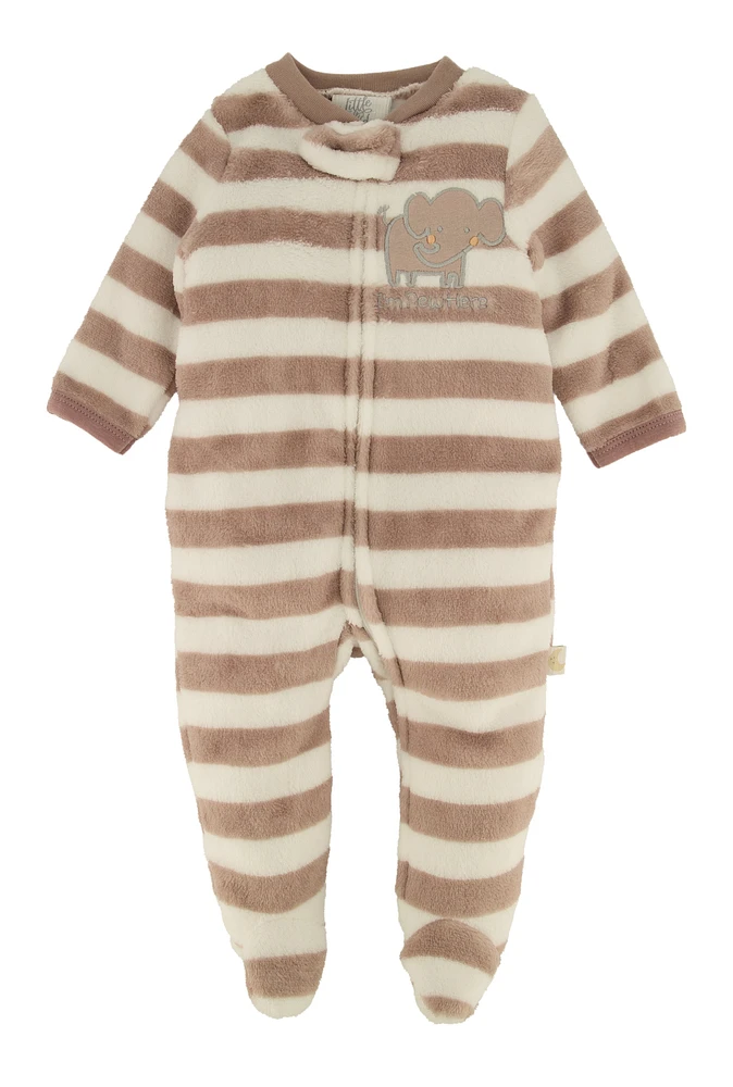 Baby Boys 0-9M Striped Elephant Graphic Footed Jumpsuit, Brown, Size 6-9M