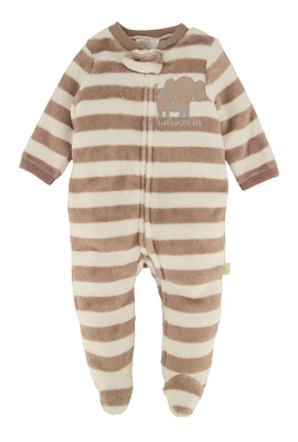 Baby Boys 0-9M Striped Elephant Graphic Footed Jumpsuit, Brown, Size 6-9M