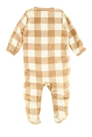 Baby Girls 0-9M Bear Graphic Plaid Print Footed Jumpsuit, Brown,