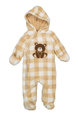 Baby Boys 0-9M Bear Buffalo Plaid Footed Jumpsuit, Beige, Size 3-6M