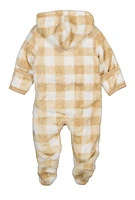 Baby Boys 0-9M Bear Buffalo Plaid Footed Jumpsuit, Beige, Size 6-9M