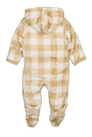 Baby Boys 0-9M Bear Buffalo Plaid Footed Jumpsuit, Beige, Size 6M