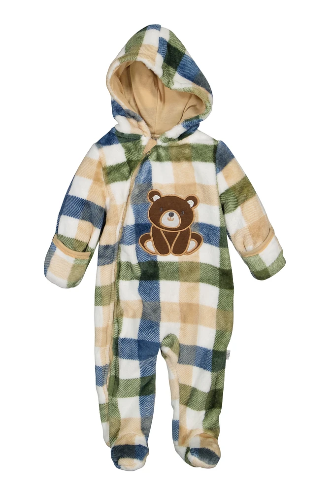 Baby Boys 0-9M Bear Plaid Hooded Footed Jumpsuit, Multi, Size 3-6M