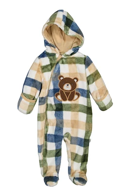 Baby Boys 0-9M Bear Plaid Hooded Footed Jumpsuit, Multi, Size 3-6M