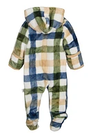 Baby Boys 0-9M Bear Plaid Hooded Footed Jumpsuit, Multi, Size 3-6M
