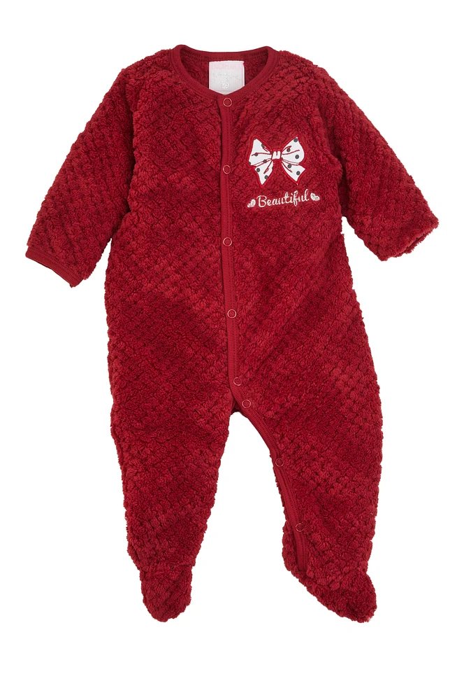 Baby Girls 0-9M Beautiful Bow Graphic Footed Jumpsuit, Burgundy, Size 6-9M