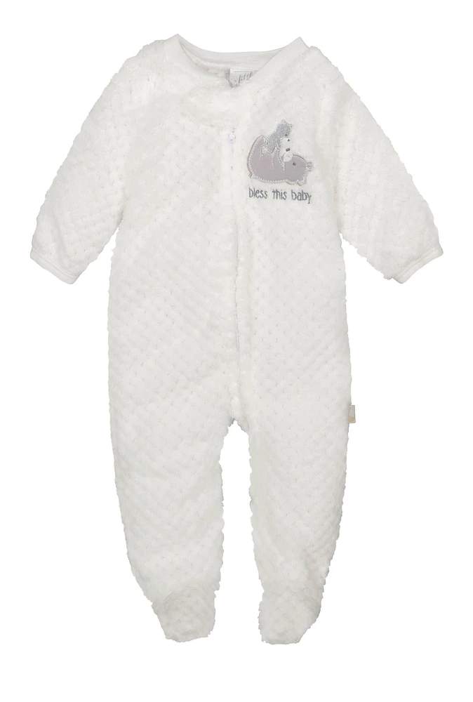 Baby Boys 0-9M Bless This Baby Footed Jumpsuit, White, Size 0-3M