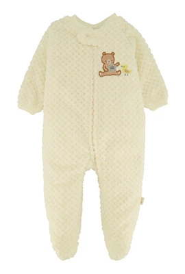 Baby Boys 0-9M Teddy Bear Graphic Footed Jumpsuit, White,