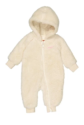 Baby Girls 0-9M Levis Zip Front Sherpa Hooded Jumpsuit, White, Size 9M