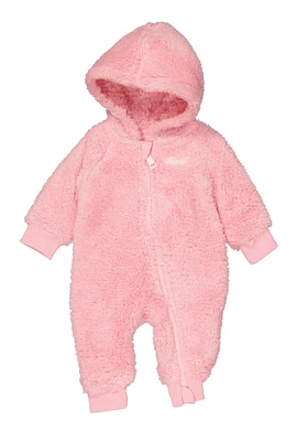 Baby Girls 0-9M Levis Embroidered Zip Front Sherpa Hooded Jumpsuit, Pink, Size 6M