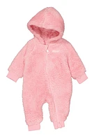 Baby Girls 0-9M Levis Embroidered Zip Front Sherpa Hooded Jumpsuit, Pink, Size 6M