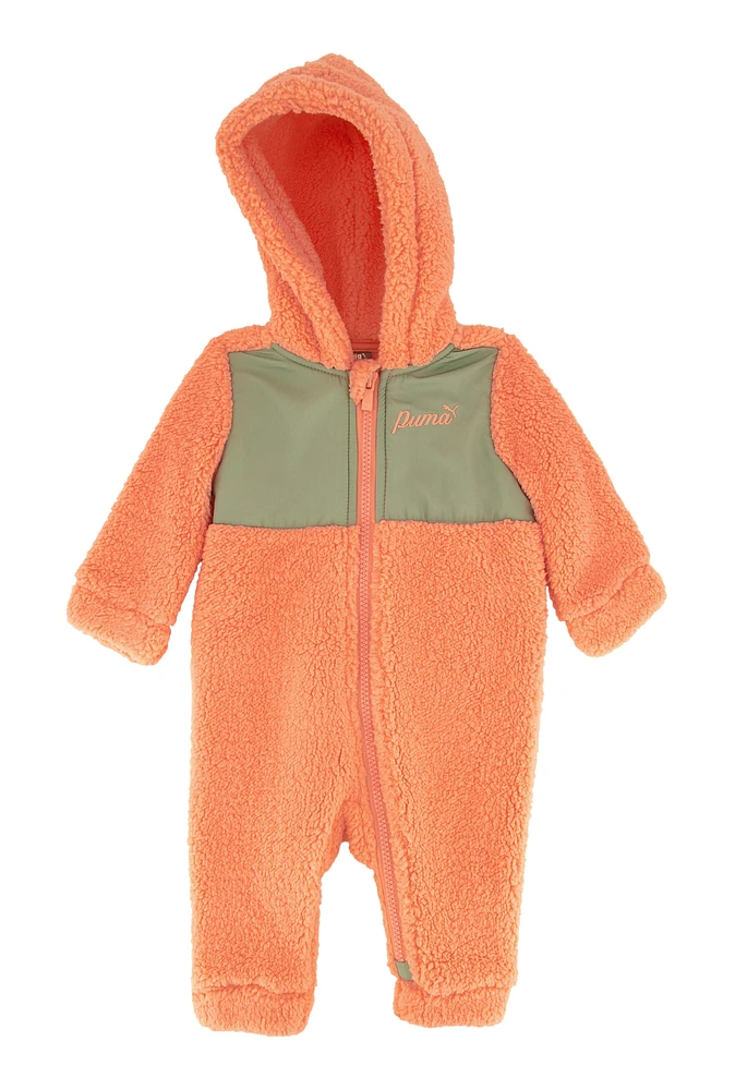 Baby Girls 0-9M Puma Sherpa Hooded Jumpsuit, Pink, Size 3-6M