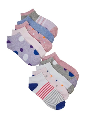 Girls Contrast Striped Socks 10 Pack, Multi