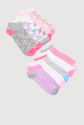 Toddler Girls Printed Pattern Ankle Socks 10 Pack, Multi
