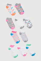 Girls Printed Pattern Ankle Socks 10 Pack, Multi