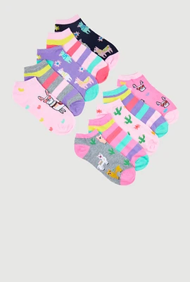 Girls Printed Pattern Ankle Socks 10 Pack, Multi