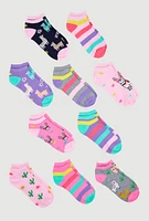 Girls Printed Pattern Ankle Socks 10 Pack, Multi