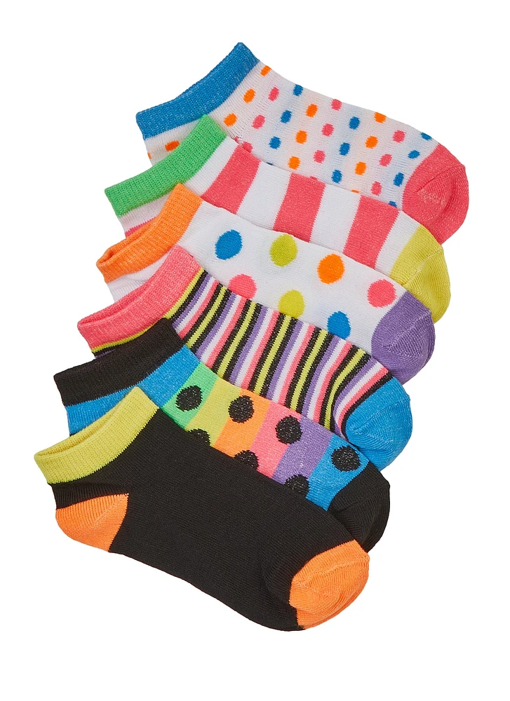 Girls Graphic Print Contrast Socks 6 Pack, Multi