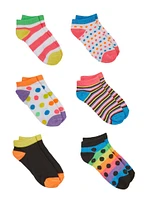 Girls Graphic Print Contrast Socks 6 Pack, Multi
