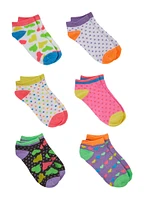 Girls Graphic Print Contrast Socks 6 Pack, Multi